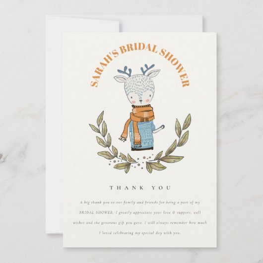 かわいい みにくい スウェーター 冬のトナカイ ブライダルシャワー サンキューカード (正面)