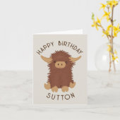 かわいい、もふもふのハイランド牛のカスタム カード (黄色い花)