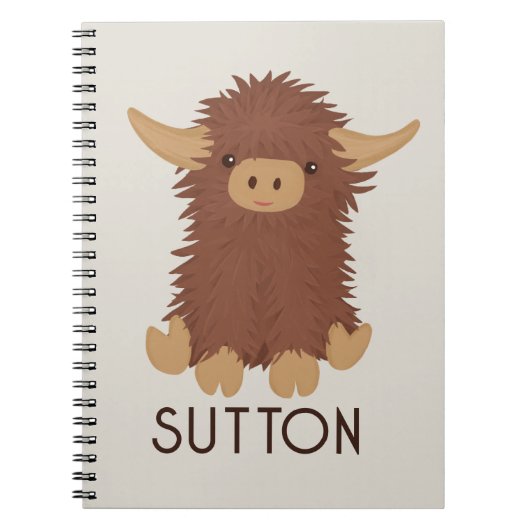 かわいい、もふもふのハイランド牛カスタムデザイン ノートブック (正面)
