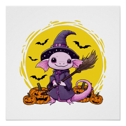 かわいい アショロトル 魔女 ハロウィン ポスター (正面)