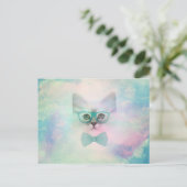 かわいい アドリブ フunny 水彩画 キッテン メガネ ポストカード (スタンド正面)