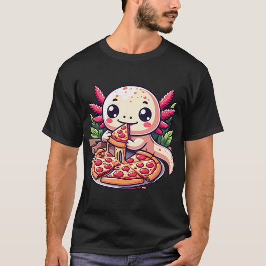 かわいい アホロートル ピザが大好き Tシャツ (正面)