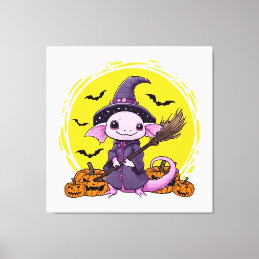 かわいい アホロートル 魔女 ハロウィン キャンバスプリント (正面)