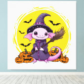 かわいい アホロートル 魔女 ハロウィン キャンバスプリント (インサイチュ (ウッドフロア))
