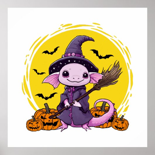 かわいい アホロートル 魔女 ハロウィン ポスター (正面)