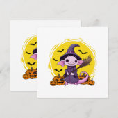 かわいい アホロートル 魔女 ハロウィン 招待状 (正面/裏面)
