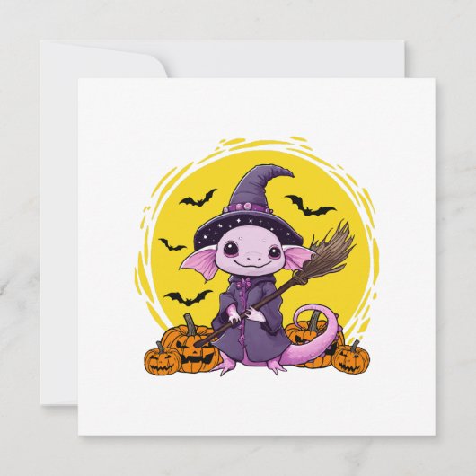 かわいい アホロートル 魔女 ハロウィン 招待状 (正面)
