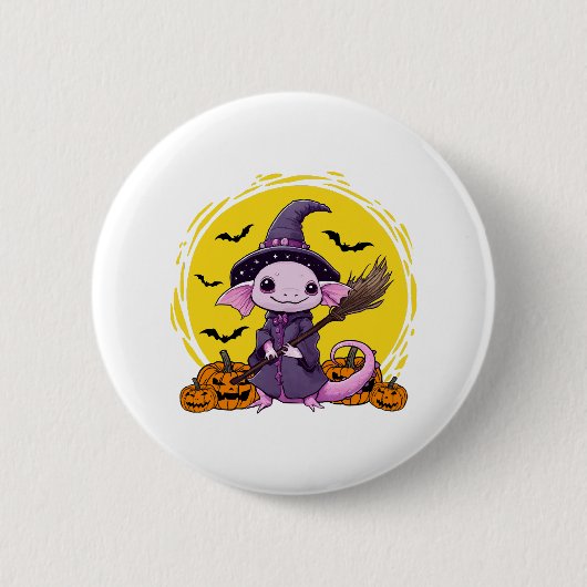 かわいい アホロートル 魔女 ハロウィン 缶バッジ (正面)