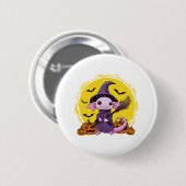 かわいい アホロートル 魔女 ハロウィン 缶バッジ (正面&裏面)