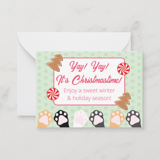 かわいい！イエーイ！クリスマスだよ 猫 ノートカード (正面)