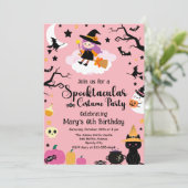 かわいい&ウィッチ不気味ピンクハロウィーン誕生日パーティー 招待状 (スタンド正面)