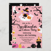 かわいい&ウィッチ不気味ピンクハロウィーン誕生日パーティー 招待状 (正面/裏面)