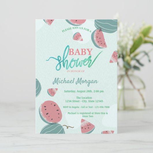 かわいい ウォーターメロン ベイビー シャワー 招待状 (スタンド正面)