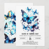 かわいい エレガントな蝶の男の子の誕生日 招待状 (正面/裏面)