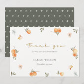 かわいい エレガント ソフト オレンジ フローラル ボヘミア ブライズシャワー サンキューカード (正面/裏面)