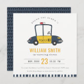 かわいい エレガント ネイビー 警察車両 子ども 誕生日 招待状 (正面/裏面)