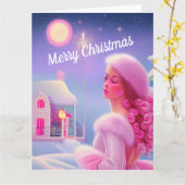 かわいい エレガント ピンク フェミニン メリクリ カード (黄色い花)