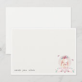 かわいい エレガント ピンク フラワー ウサギ & 鳥のベイビーシャワー ノートカード (正面/裏面)