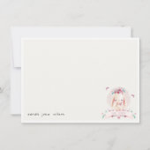 かわいい エレガント ピンク フラワー ウサギ & 鳥 ベビーシャワー ノートカード (正面)