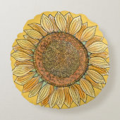 かわいい エレガント ボヘミア フリーク ホーム イエロー ヒマワリ アート ラウンドクッション (正面)