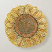 かわいい エレガント ボヘミア フリーク ホーム イエロー ヒマワリ アート ラウンドクッション (裏面)
