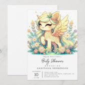 かわいい エレガント ユニコーン ベビーシャワー 招待状 (正面/裏面)