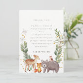 かわいい エレガント 森の動物 葉っぱ 赤ちゃんのシャワー サンキューカード (スタンド正面)