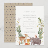 かわいい エレガント 森の動物 葉っぱ 赤ちゃんのシャワー サンキューカード (正面/裏面)