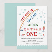 かわいい オフィシャル ワン フィッシング 1歳の誕生日 招待状 (正面/裏面)