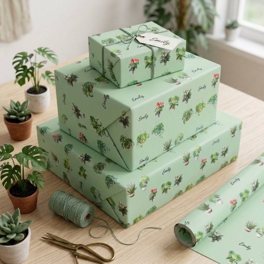 かわいい オリジナル 名前 植物好き ラッピングペーパー