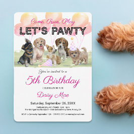 かわいい オリジナル 子犬の誕生日パーティー 招待状