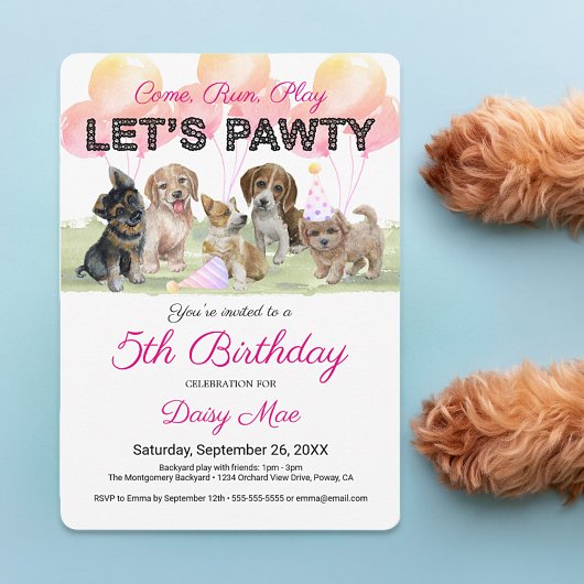 かわいい オリジナル 子犬の誕生日パーティー 招待状