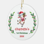 かわいい オリジナル 赤ちゃんの最初のクリスマス 牧場の牛 セラミックオーナメント (左)