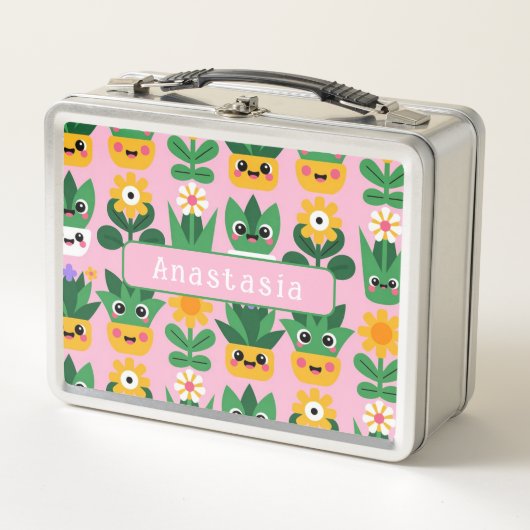 かわいい オリジナル 鉢植え 植物 プリント メタルランチボックス (正面)