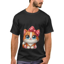 かわいい+オレンジの子猫+赤い水玉リボン+猫