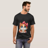 かわいい+オレンジの子猫+赤い水玉リボン+猫 Tシャツ (正面フル)