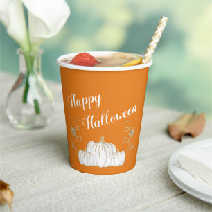 かわいい オレンジ パンプキン ハッピーハロウィン 紙コップ