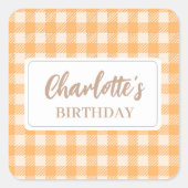 かわいい オレンジ ピンク ギンガム チェック パーティー スクエアシール (正面)