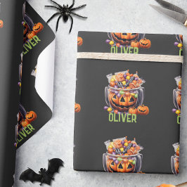かわいい オレンジ 紫のかぼちゃ ハロウィンのお菓子 ラッピングペーパー