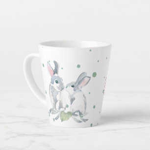 かわいい オーダーメイド ウサギ 水彩 グリーン カフェラテマグ