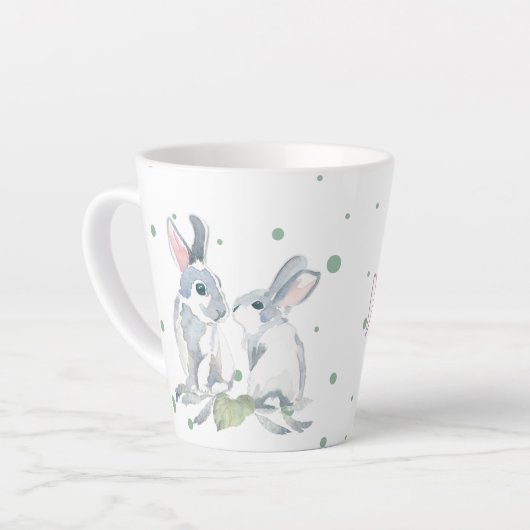 かわいい オーダーメイド ウサギ 水彩 グリーン カフェラテマグ (左アングル)