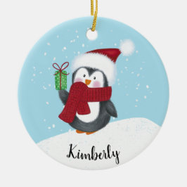 かわいい オーダーメイド ペンギン クリスマス セラミックオーナメント