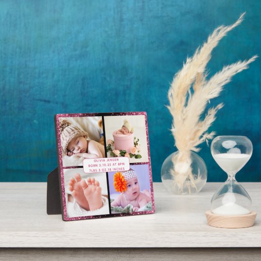 かわいい オーダーメイド 新生児 女の子 誕生情報 4枚の写真 フォトプラーク (インサイチュ)