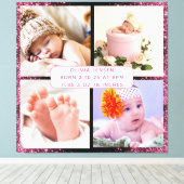 かわいい オーダーメイド 新生児 女の子 誕生記念 4枚の写真 キャンバスプリント (インサイチュ (ウッドフロア))