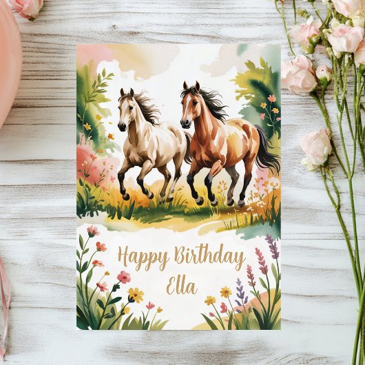 かわいい オーダーメイド 水彩 馬 誕生日 カード