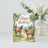 かわいい オーダーメイド 水彩 馬 誕生日 ポストカード (スタンド正面)