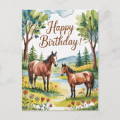 かわいい オーダーメイド 水彩 馬 誕生日 ポストカード (正面)