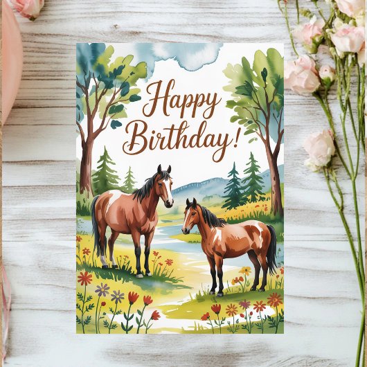 かわいい オーダーメイド 水彩 馬 誕生日 ポストカード