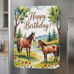 かわいい オーダーメイド 水彩 馬 誕生日 マグネット