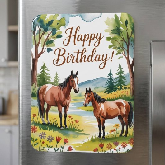 かわいい オーダーメイド 水彩 馬 誕生日 マグネット